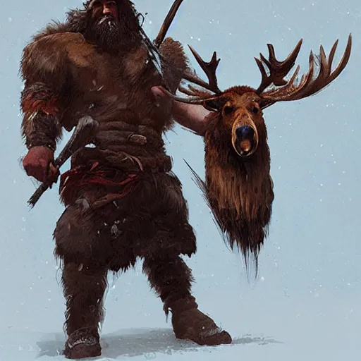 Prompt: hairy barbarian with head of moose by greg rutkowski