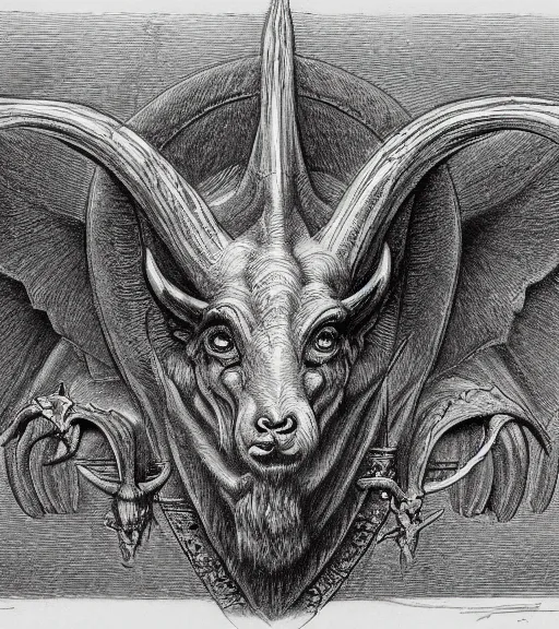 Image similar to baphomet pencil illustration by gustave dore, highly detailed, centered, concept art, smooth, sharp focus, illustration