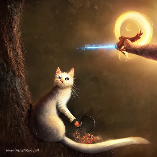 Prompt: fantasy cat holding magical staff, high detail, digital art, concept art,fantasy art, 4k