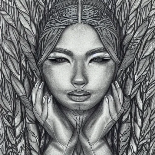 Prompt: 🌾🍃☘🗿, pencil illustration