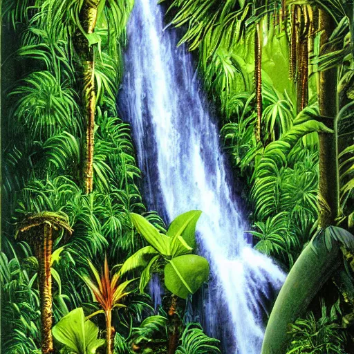 Image similar to beautiful lush jungle waterfall cascade by les edwards