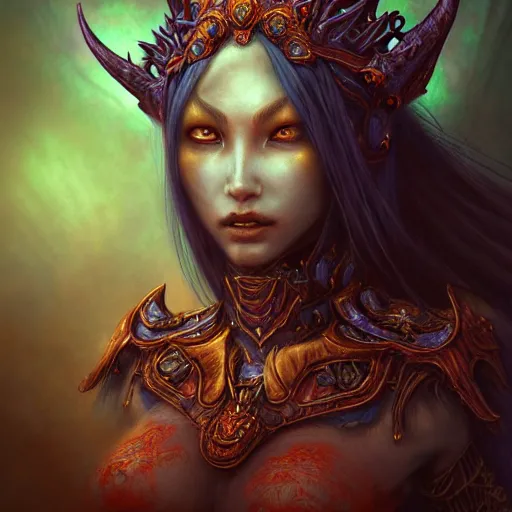 Image similar to a highly detailed Long shot photo of chthonic warcraft Princess Talanji female character by Ayami Kojima, Beksinski, Giger,intricate, digital painting, artstation, intricate, concept art, smooth, sharp focus, illustration