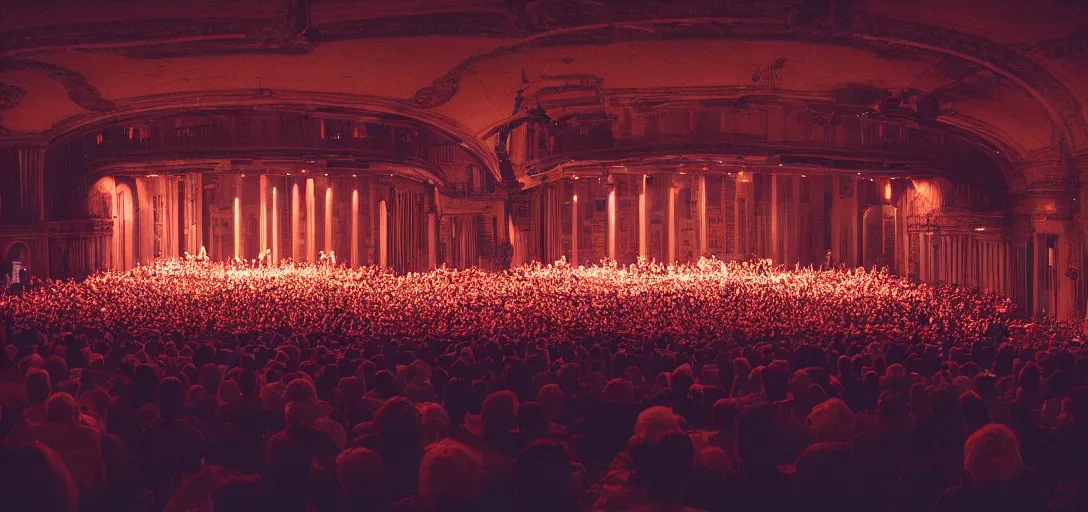 Image similar to a very high resolution image from a new movie. a beautiful concert during the night. photorealistic, photography, directed by stanley kubrick