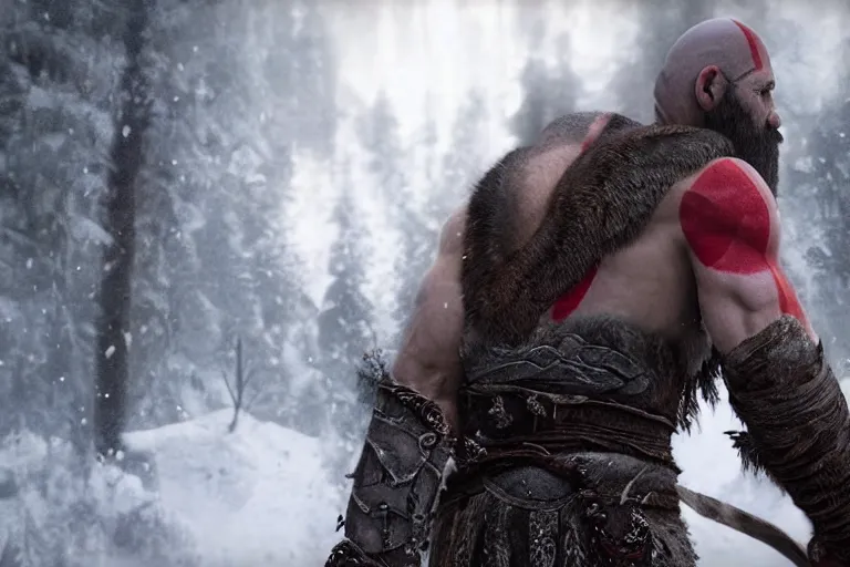 Image similar to vfx movie live action god of war closeup by emmanuel lubezki