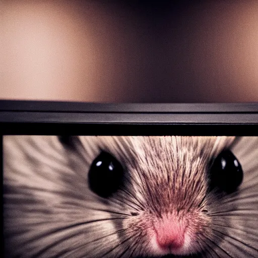 Prompt: photo of the cinema screen, dark, a movie about hamsters on screen, unedited,, sharp focus, 8 k