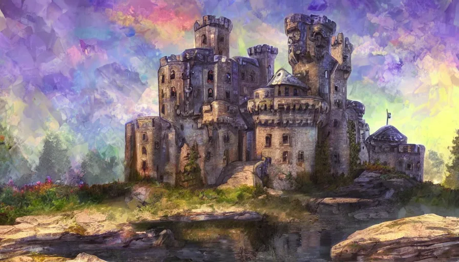 Image similar to postmodern style castle, digital art, trending on art station