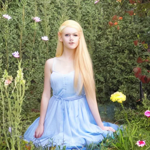 Prompt: beautiful gorgeous young elf princess blonde hair blue eyes in the garden high quality