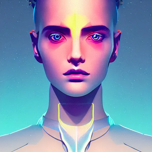 Prompt: portrait handsome androgynous sci - fi girl, blade runner 2 0 4 9, futuristic metropolis background, lazer drone, digital art, pop art by hsiao - ron cheng