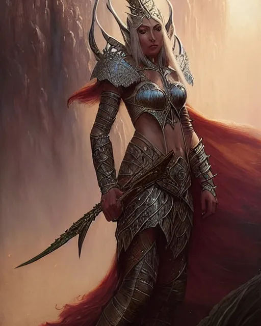 Prompt: a fierce warrior elven princess in full armor, fantasy character portrait, ultra realistic, concept art, intricate details, highly detailed by greg rutkowski, gaston bussiere, craig mullins, simon bisley