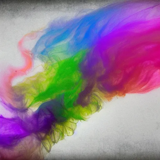 Image similar to multi color smoke with the outstretched ribbed wings of a fairytale dragon, billowy, 8 k, 4 k