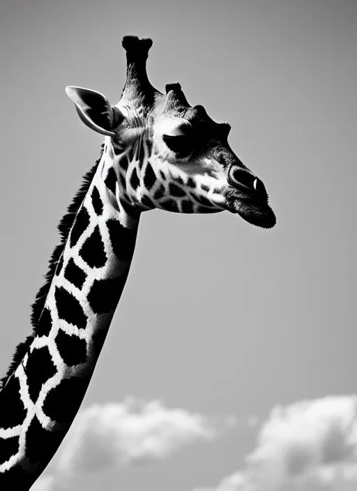 Image similar to two giraffe black and white portrait white sky in background