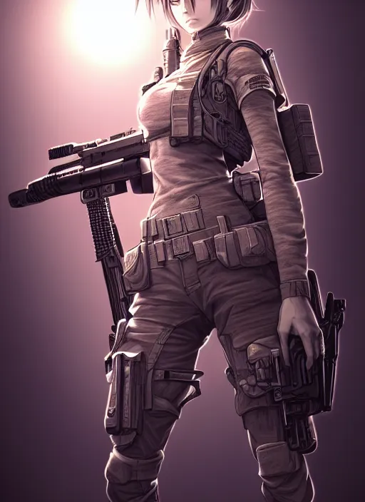 Image similar to the hyperrealistic portrait of lawful neutral female futuristic marine sniper as absurdly beautiful, gorgeous, elegant, young anime girl, an ultrafine hyperdetailed illustration by kim jung gi, irakli nadar, intricate linework, bright colors, octopath traveler, final fantasy, unreal engine 5 highly rendered, global illumination, radiant light, detailed and intricate environment