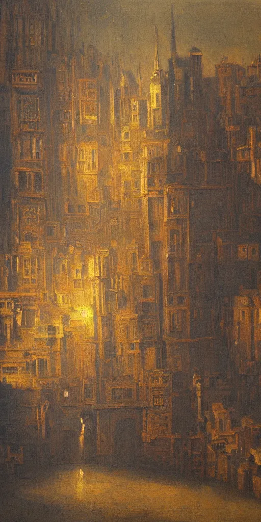 Prompt: an intricate fractal city, afternoon light, oil on canvas, in the style of Rembrandt,