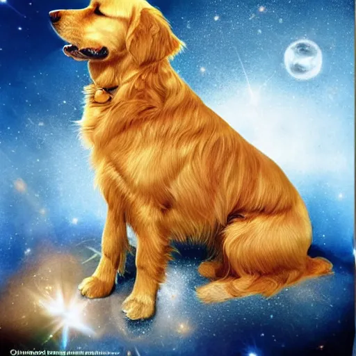 Image similar to a golden retriver who is the king of the universe