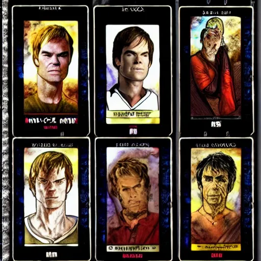 Prompt: dexter morgan as tarot cards in the rider - waite style, dark