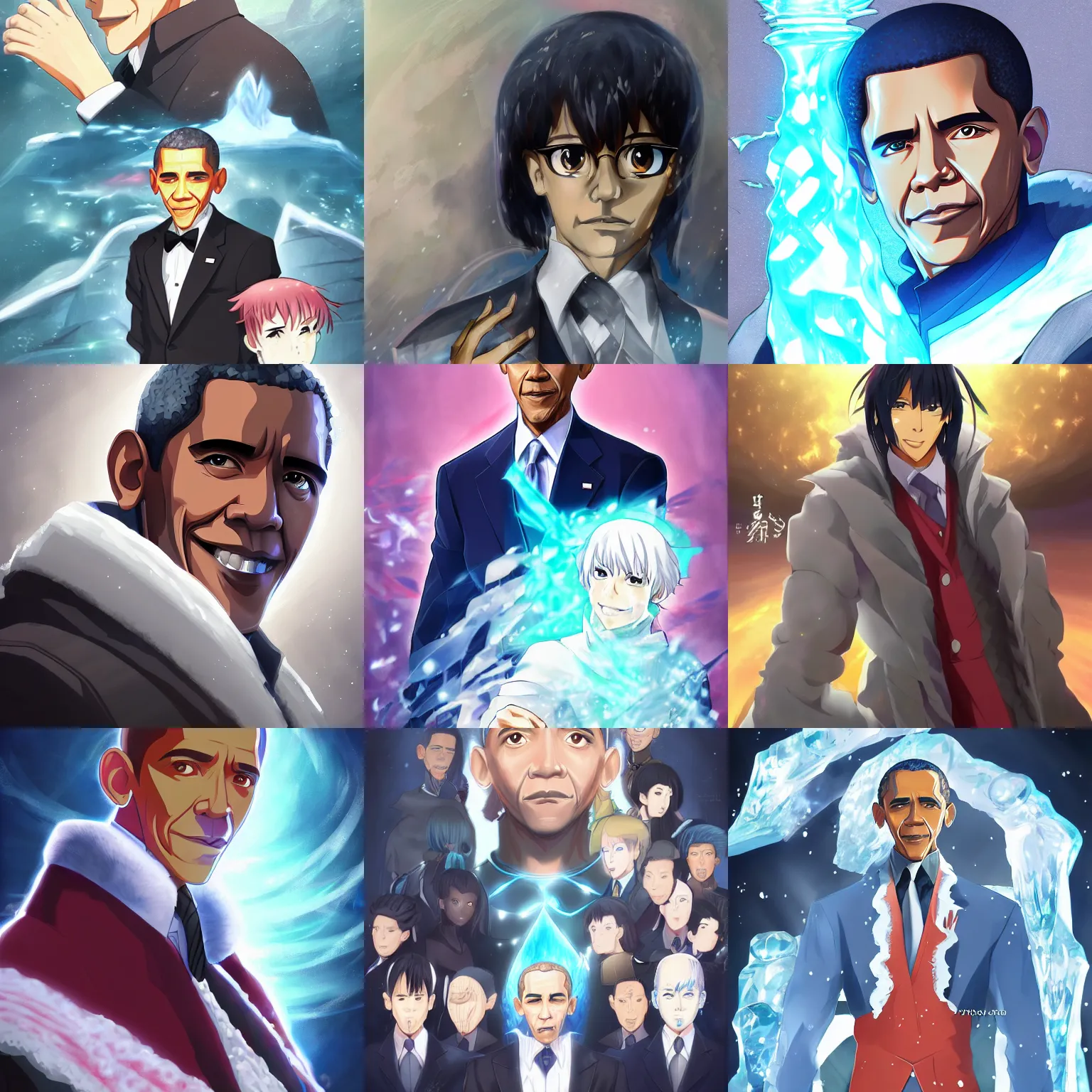 Prompt: Portrait of Obama the Master of the Ice , Anime Fantasy Illustration by Tomoyuki Yamasaki, Studio Kyoto, Madhouse, Ufotable, trending on artstation