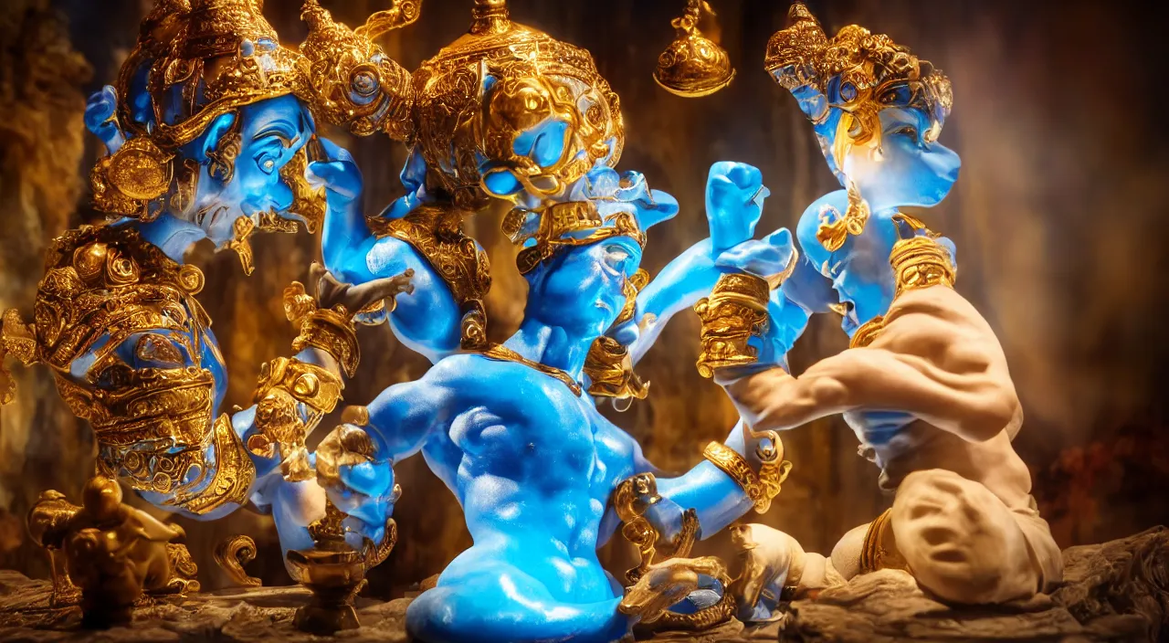 Prompt: The great genie in the bottle demonstrates his power to his new owner. Intricate details, photo realistic, award winning, dramatic lighting, award winning, depth of field, UHD 8K