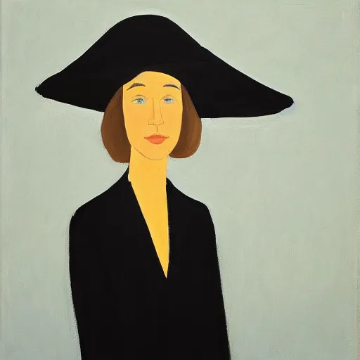 Image similar to woman with hat, by Alex Katz, colorful