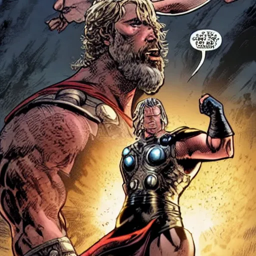 Image similar to Thor enlists the help of Valkyrie, Korg and ex-girlfriend Jane Foster to fight Gorr the God Butcher, who intends to make the gods extinct.