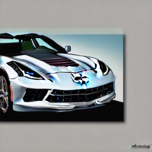 Prompt: portrait of a corvette champagne hybrid, digital art
