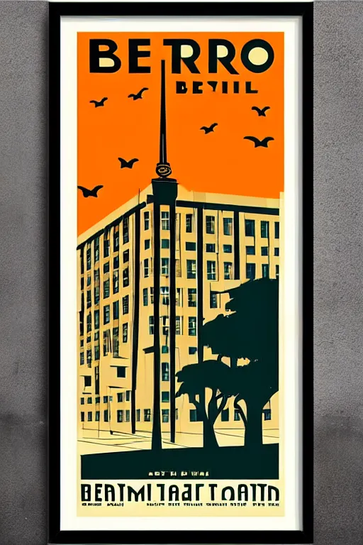 Prompt: art deco travel poster. berlin, framed poster