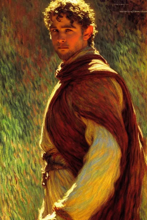 Image similar to attractive male, the lord of the rings, painting by, gaston bussiere, craig mullins, j. c. leyendecker, claude monet