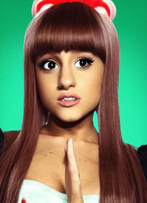 Image similar to Ariana Grande as a cute character from a pulp fiction 1970s