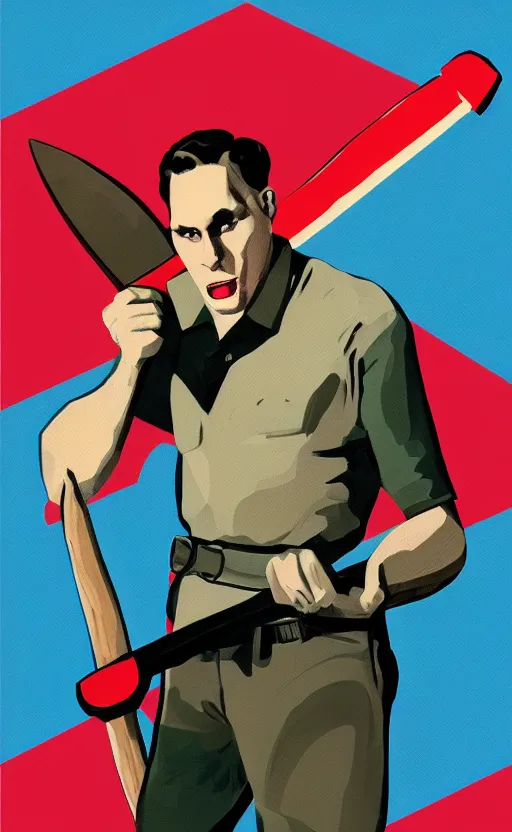 Image similar to propaganda poster jerma holding an axe, 8 k, trending on artstation