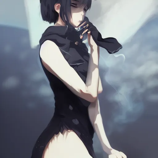 Lexica  Synthwave anime girl smoking a cigarette