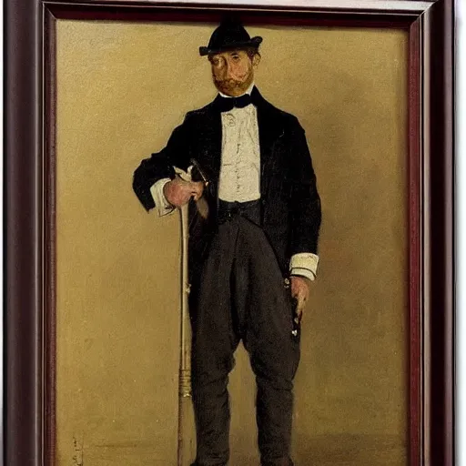 Image similar to full body portrait of a gentleman carrying a cane sword by alfred stevens