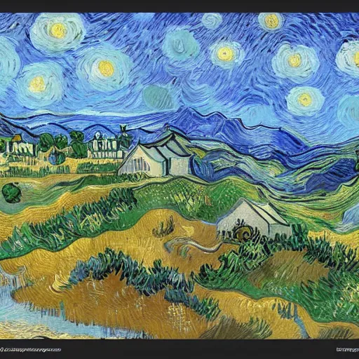 Image similar to grand theft auto ( gta ) landscape in the style of vincent van gogh, trending on artstation