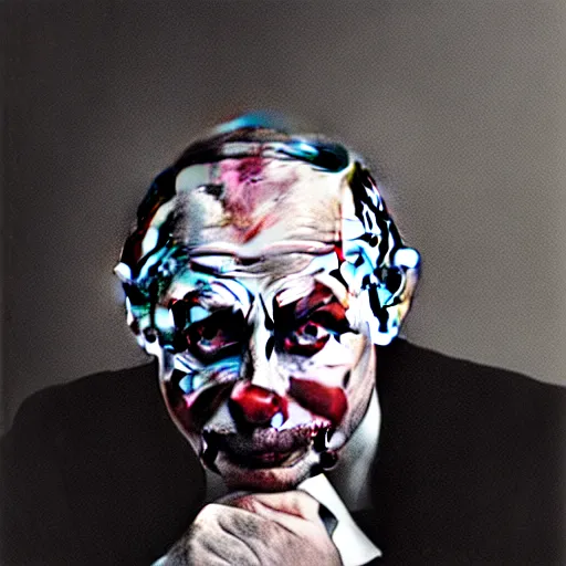 Image similar to vladamir putin as a sad clown, historical photo, high definition, hyperrealistic