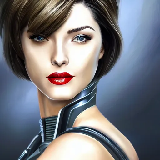 Image similar to A combination of Ada Wong's and Grace Kelly's and Ashley Greene's appearances with blonde hair wearing Spartan Vale's armor from Halo, high tech, action shot, angular, full body portrait, futuristic, dramatic, fantasy, intricate, elegant, highly detailed, digital painting, artstation, concept art, matte, sharp focus, illustration, 8K, art by Donato Giancola and James Gurney