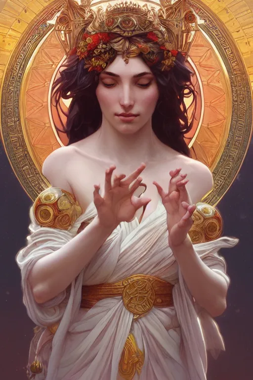 Prompt: goddess of peace and harmony, highly detailed, digital painting, artstation, concept art, smooth, sharp focus, illustration, unreal engine 5, 8 k, art by artgerm and greg rutkowski and alphonse mucha
