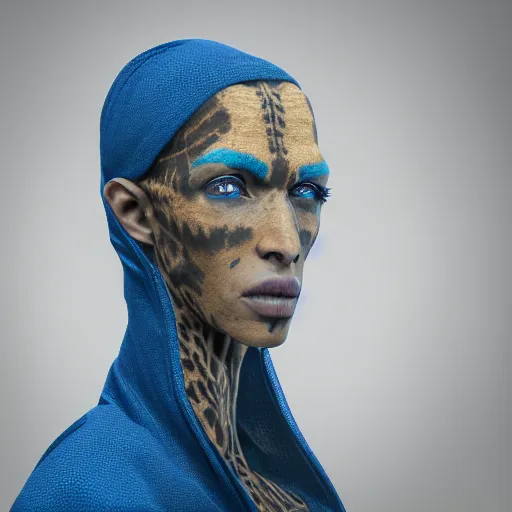 Prompt: a highly detailed half portrait of a humanoid giraffe in a blue cloak, adventurer, artstation, deviantart, professional, unreal engine 5, octane render