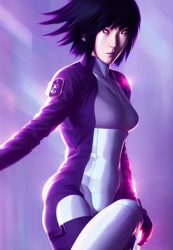 Image similar to a fullbody portrait of motoko kusanagi ghost in the shell, finely detailed features : : gits sac twenty forty five netflix : : by ilya kuvshinov, rossdraws, artgerm, sola digital arts, production ig, volumetric lighting, anti aliasing, raytracing : :