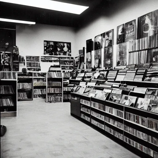 Prompt: interior of a record store in 1 9 9 2