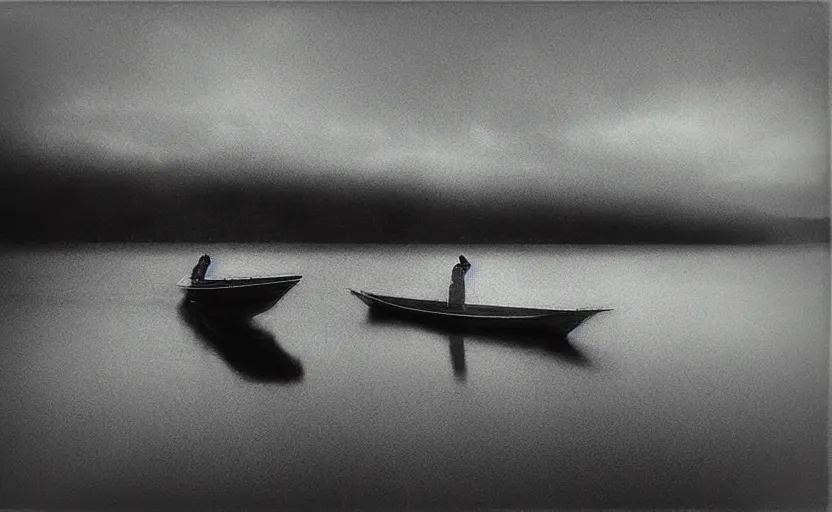 Prompt: beautiful lake, boat, artwork by arkhip kuindzhi, mystic, melancholy, pinhole analogue photo quality, lomography, blur, unfocus, cinematic, foil effect, holographic effect, monochrome