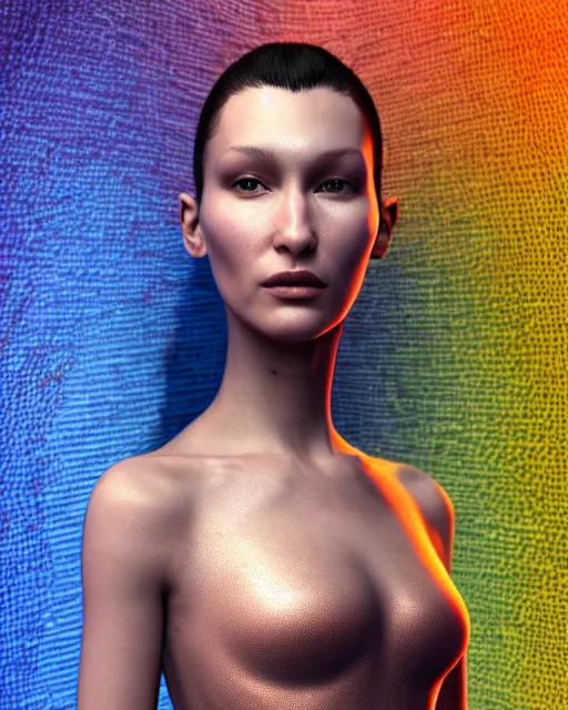 Image similar to a highly detailed metahuman 8 k close up render of bella hadid in iris van herpen dress in alex grey style trending on artstation made in unreal engine 4