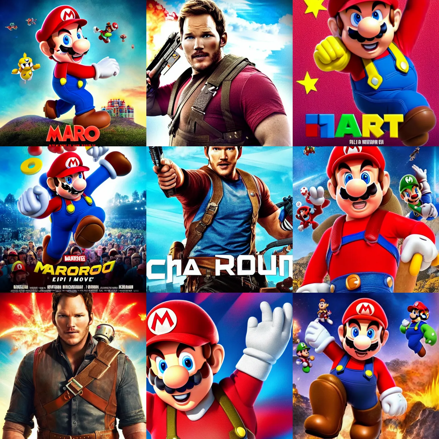 Prompt: chris pratt as mario in an upcoming movie, epic movie poster