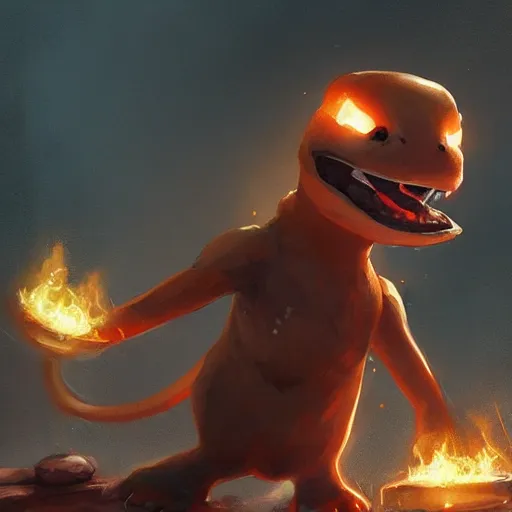 Image similar to Charmander of metal, digital Art, Greg rutkowski, Trending artstation,cinematic