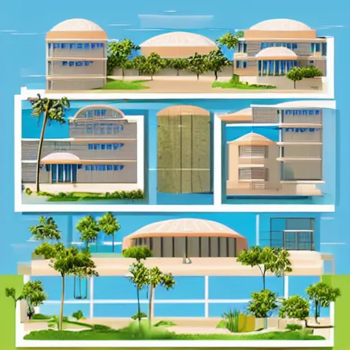 Prompt: create a set of beautiful beach located architecture building