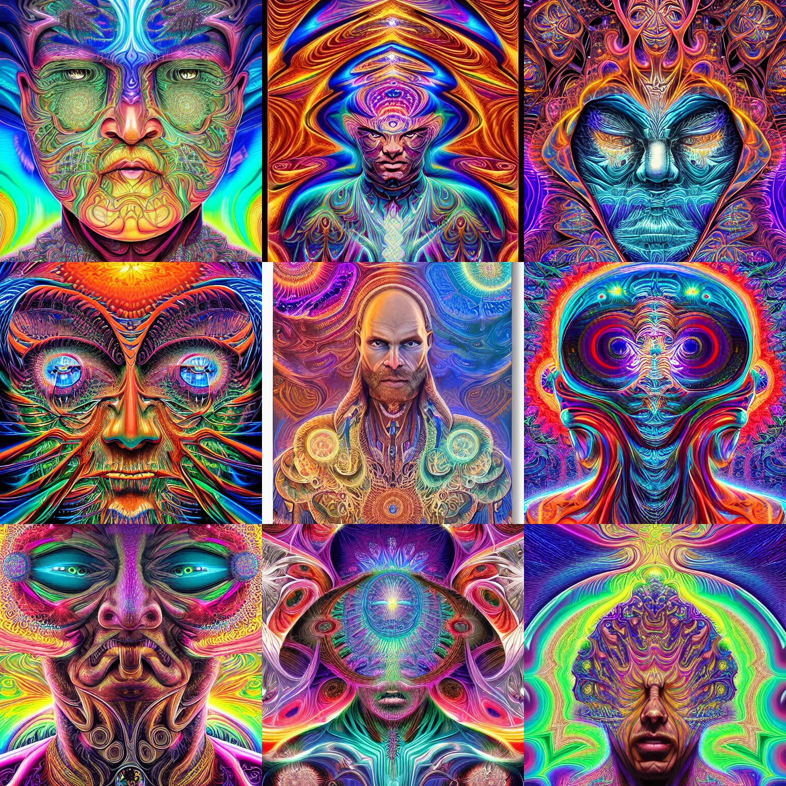 Prompt: a beautiful digital art of a intricate ornate cosmic fractal shaman by dan mumford and alex grey hd vibrant 3 d ue 4