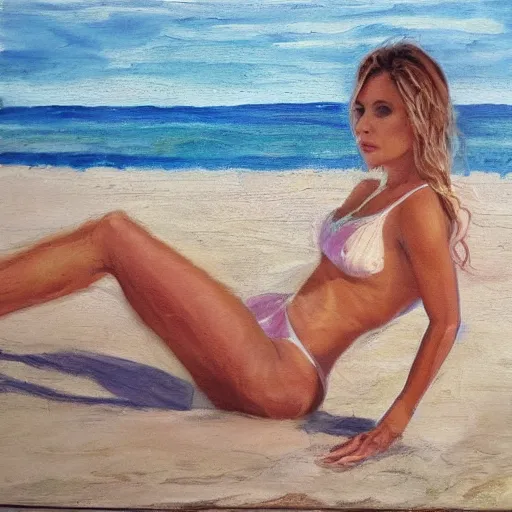 Prompt: katya kavaleva at beach, highly detailed