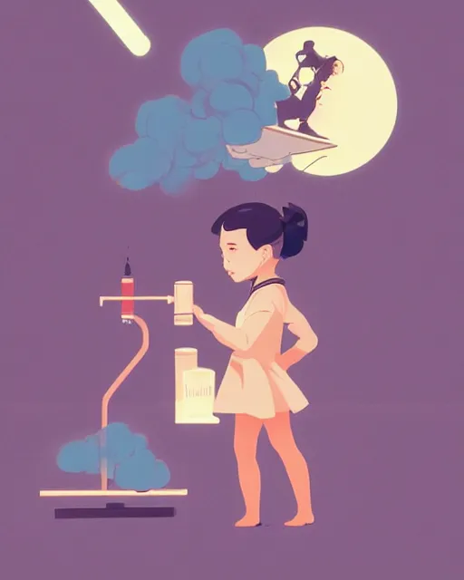 Image similar to a little girl is doing a science experiment. clean cel shaded vector art. minimalist illustration art by lois van baarle, artgerm, helen huang by makoto shinkai and ilya kuvshinov, rossdraws