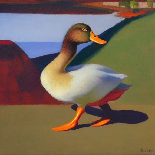 Prompt: a duck on the prowl oil painting Edward Hopper