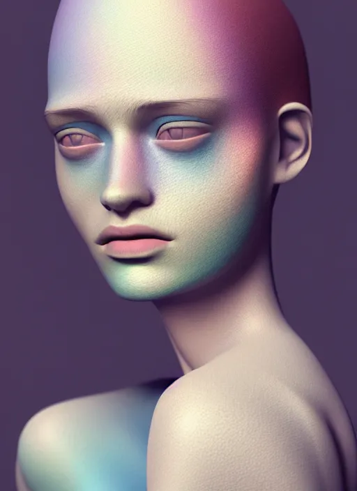 Image similar to Kodak Portra 400, 8K, soft light, volumetric lighting, highly detailed, fine art portrait photography in style of Paolo Roversi , britt marling face 3/4 morphing with soft pastel colors tropical fishes, metamorphosis complex 3d render , 150 mm lens, soft blur background, bust with intricate details, elegant, hyper realistic, ultra detailed, octane render, etheric, outworldly colours, emotionally evoking, head in focus, fantasy, ornamental, intricate, elegant, 8K, soft light, volumetric underwater lighting, highly detailed, Refined, Highly Detailed, soft lighting colors scheme, fine art photography, Hyper realistic, photo realistic