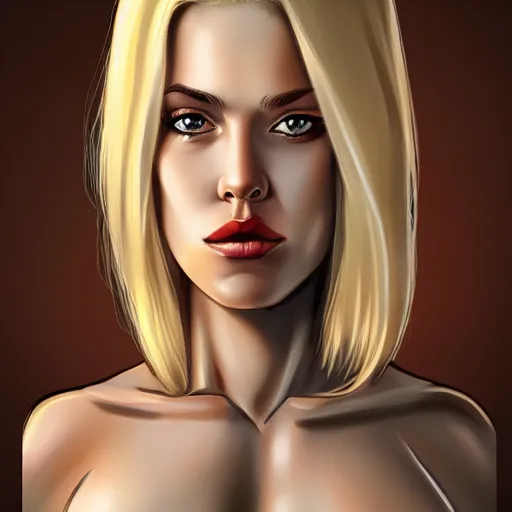 Image similar to a stunning upper body portrait of a beautiful woman with waving bleach blonde hair by marvel comics, digital art, trending on artstation