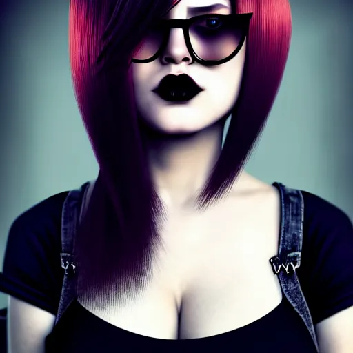 Prompt: realistic high key portrait photo of a beautiful chubby pale goth girl with asymmetrical punk rock hair and badass euro design sunglasses hiding a secret. half portrait by stanley artgerm, dramatic lighting, by nagel, shin jeongho, nick silva and ilya kuvshinov, deviantart, detailed character design, 8 k resolution