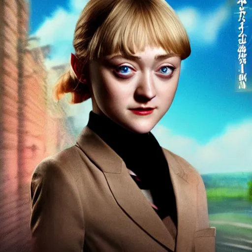 Image similar to dakota fanning portrait, genshin impact character, game, fiction